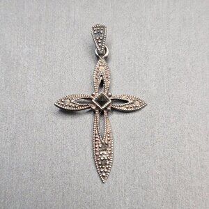 VTG Sterling Silver Marcasite Cross Pendant 1.5" Cutouts Signed A CSA